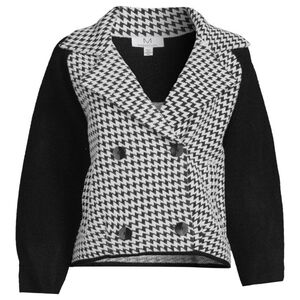 M Magaschoni Sweater Womens S Houndstooth Cardigan Jacket Preppy Career Academia